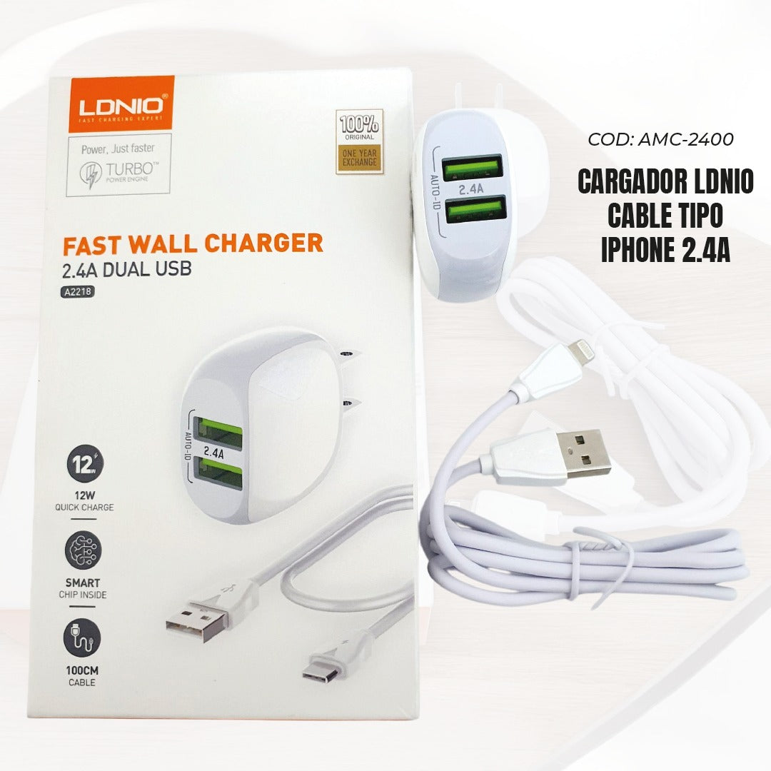 Combo Cable Ldnio cable tipo iPhone + Adaptador